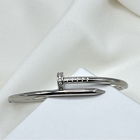 Nail Zirconia Bracelet Silver Love Bangle Cuff Stainless Steel Non-Tarnish - Picture 9 of 13